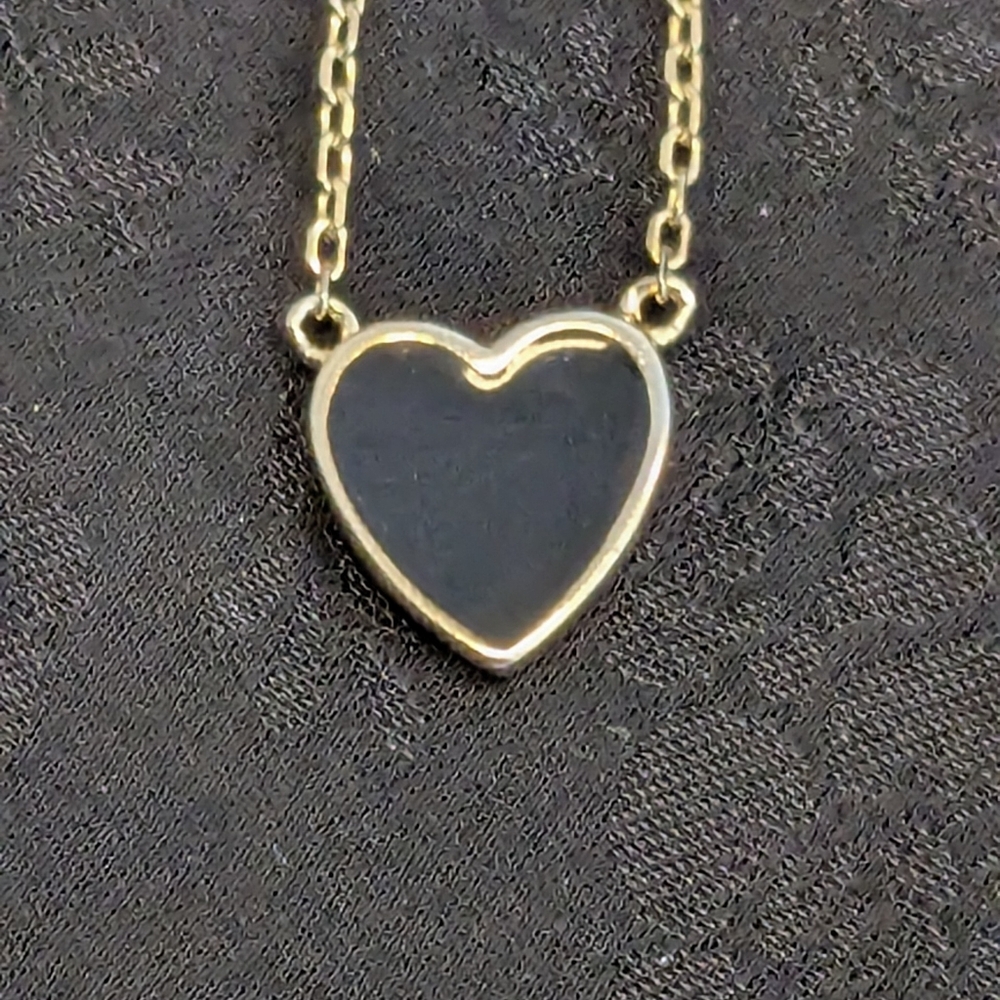 Black Enamel Gold Plated 925 Sterling Silver Heart Pendant Necklace - Picture 4 of 9